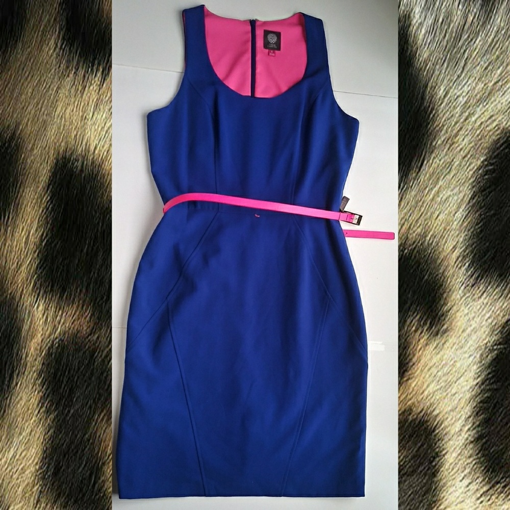 BEAUTIFUL Vince Camuto belted blue/pink dress sz6